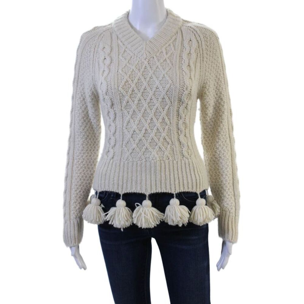 Rosie Assoulin Unisex Beige Baby Alpaca Argyle V Neck Pullover Sweater Size XS